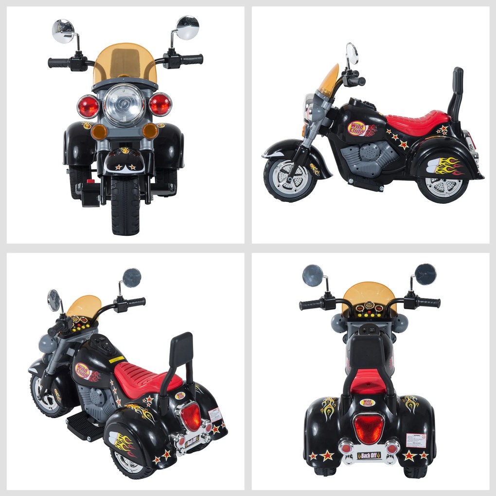 HOMCOM Motoretă Electrică pentru copii 3-6 ani cu 3 Roți, Sunete și Lumini, 92x53x67cm,Negru | Aosom Romania