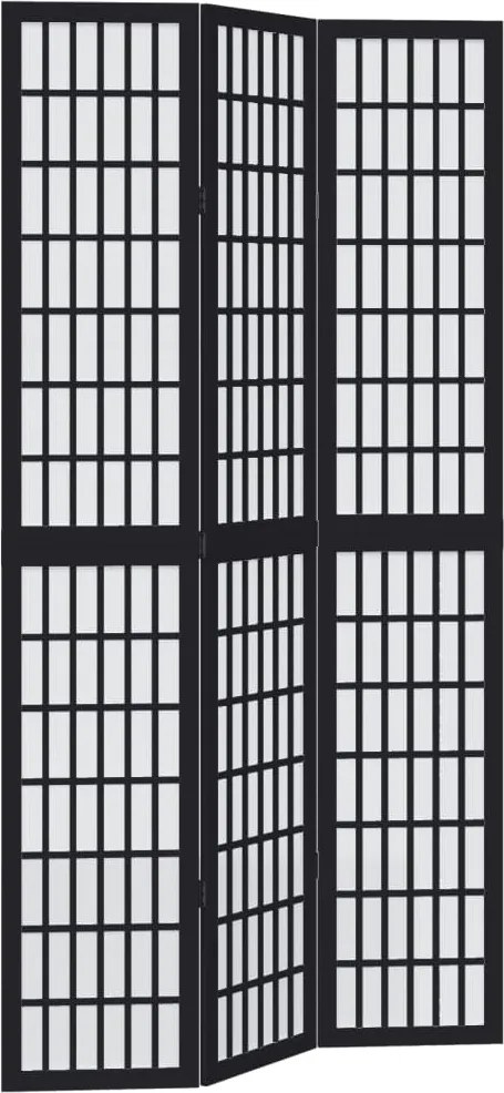 vidaXL Paravan de cameră cu 3 panouri, negru, lemn masiv paulownia