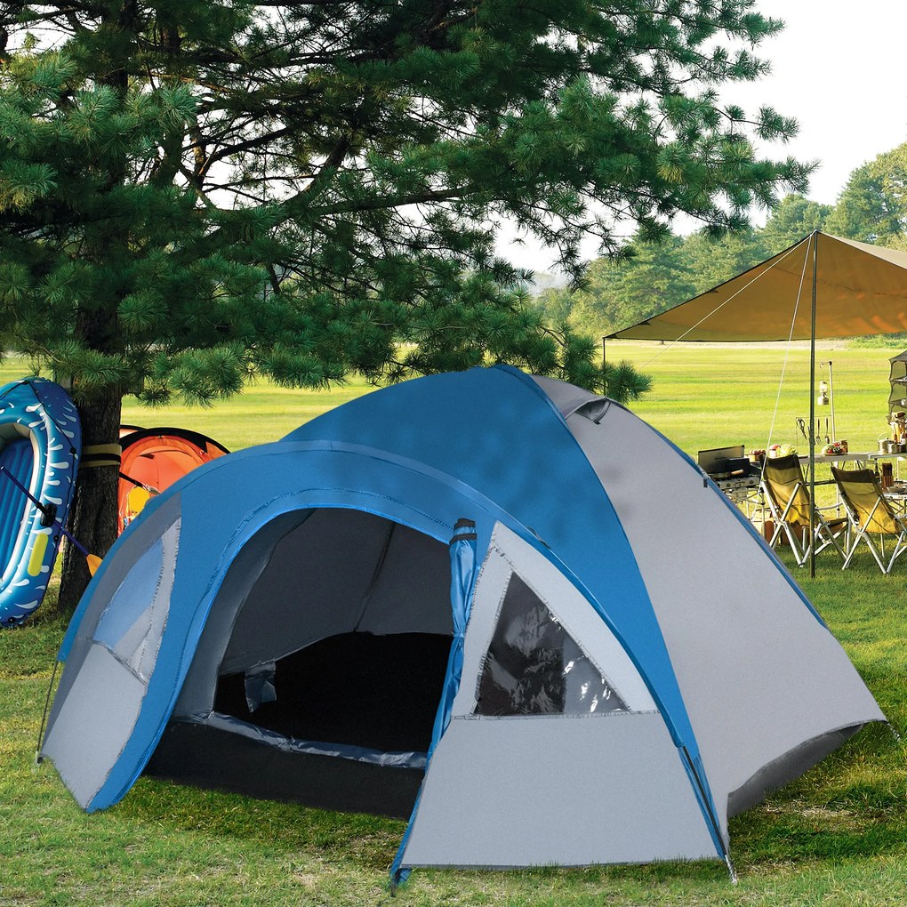 Outsunny Cort de Camping pentru 4 Persoane, cu Spațiu de Depozitare, Albastru, 3x2.50x1.30m | Aosom Romania