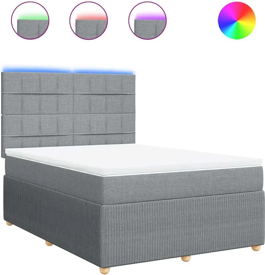 vidaXL Pat box spring cu saltea, gri deschis, 140x190 cm, textil