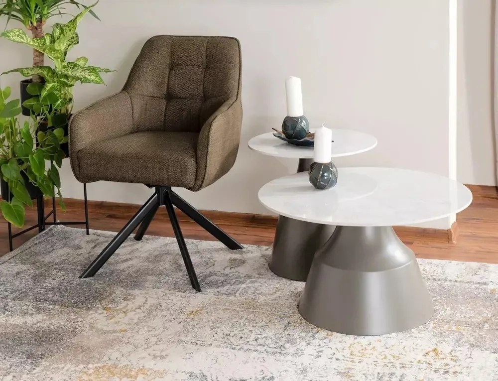 Set 2 mese de cafea Itaka alb/gri ø50/ø70