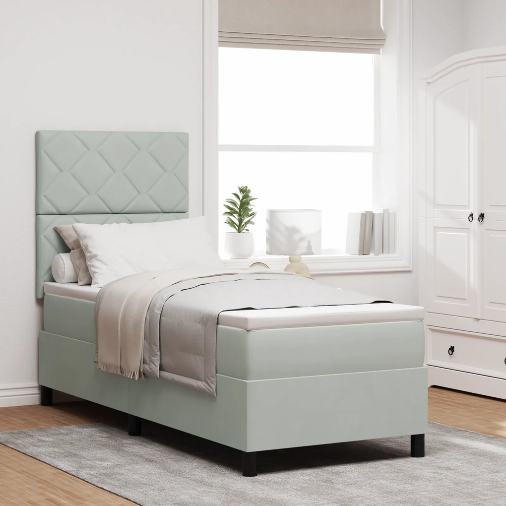 vidaXL Pat box spring cu saltea &amp; LED, gri deschis, 80x200 cm catifea