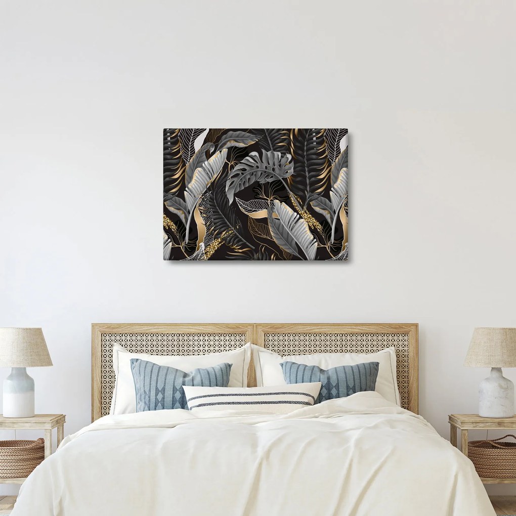 Tablou - Frunze tropicale, Galben - auriu (70x50 cm)