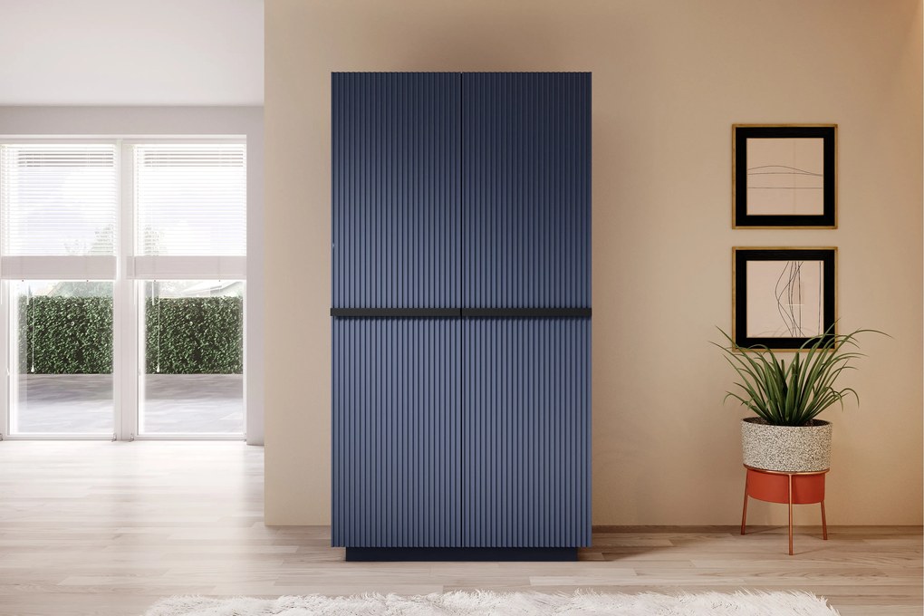 Dulap Nicole dormitor 100 cm - MDF albastru marin / mânere negre