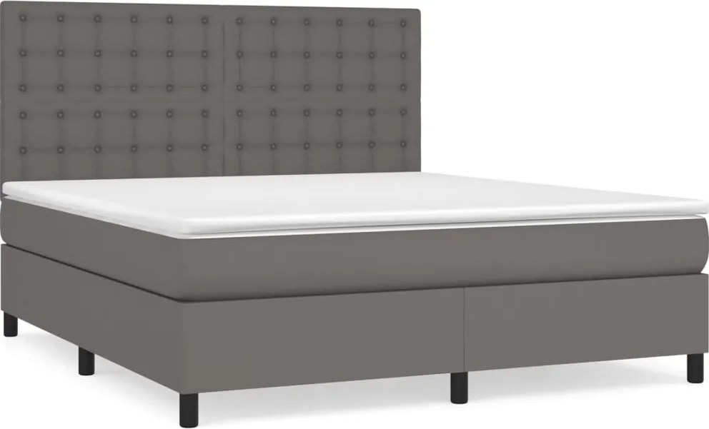 vidaXL Pat box spring cu saltea, gri, 160x200 cm, piele ecologică