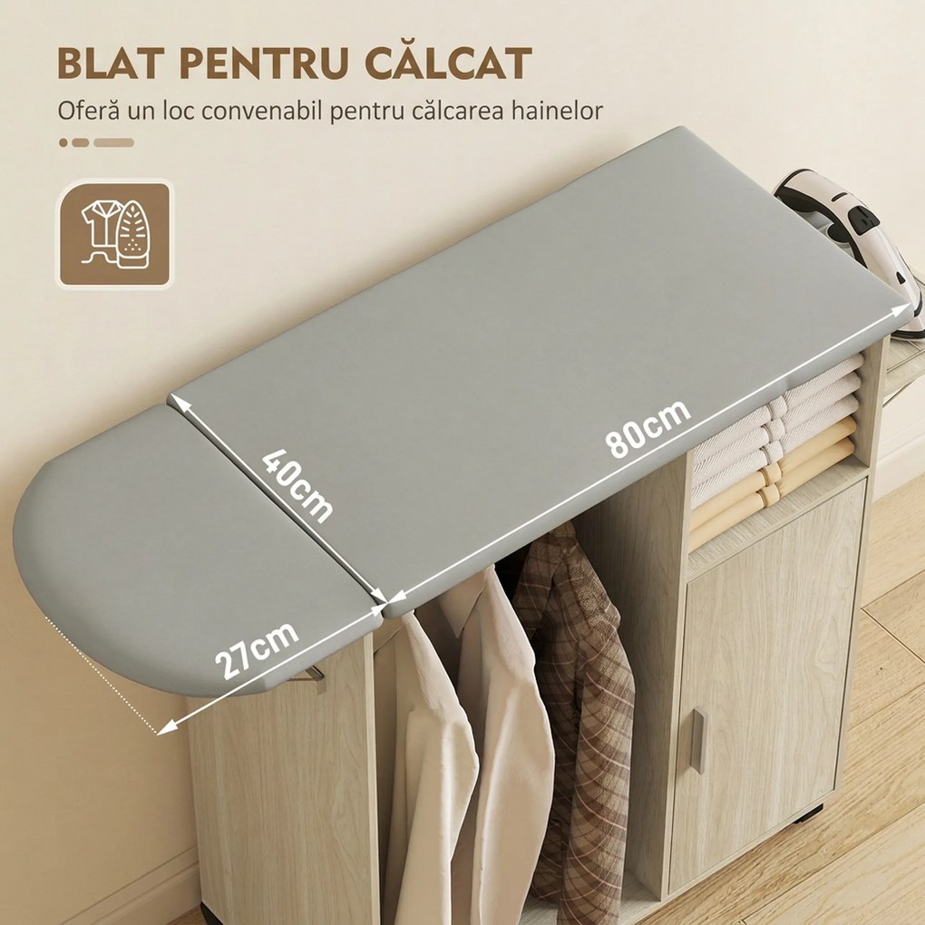 HOMCOM Dulap Masa Calcat – 3 Rafturi, Blat Burete &amp; Ghidaj Rufe | Aosom Romania