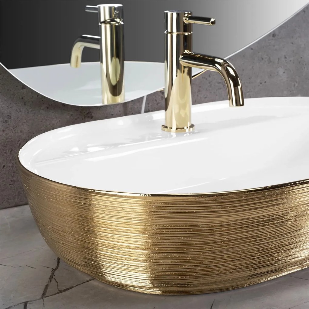 Rea Aura lavoar 60.5x40.5 cm ovale de blat alb-auriu REA-U6900