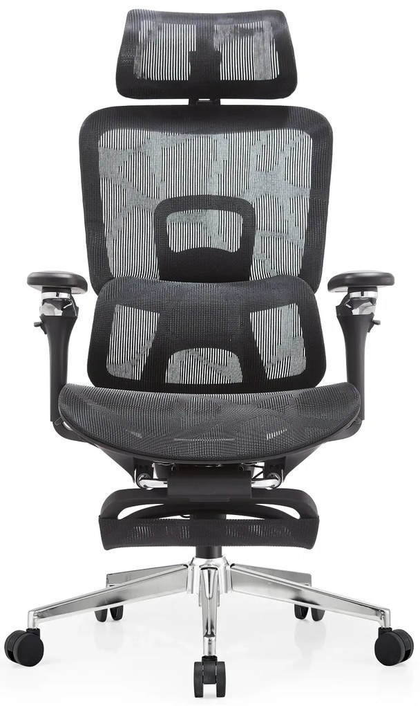 SYBERGO HUMAN PRO Scaun ergonomic, suport lombar, sezut translatie, cotiere 3D, suport picioare, Full Mesh, Negru