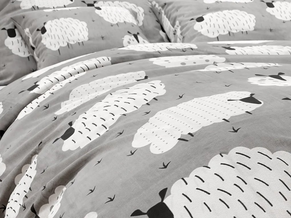 Lenjerie de pat din bumbac WHITE SHEEPS gri Dimensiune lenjerie de pat: 70 x 90 cm | 140 x 220 cm