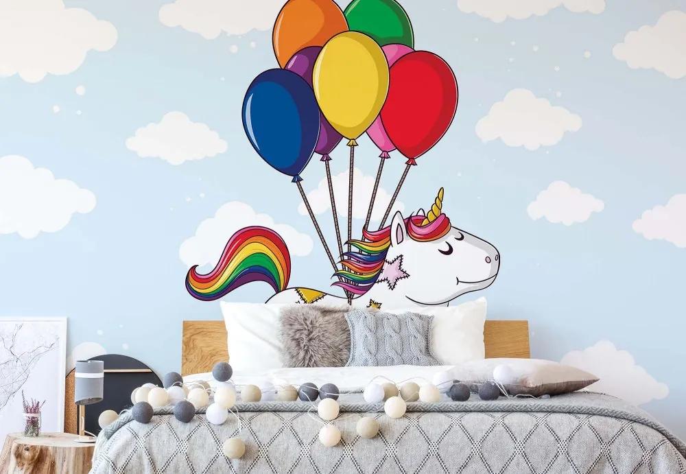 Fototapet GLIX - Flying Unicorn With Balloons + adeziv GRATUIT Papírová tapeta  - 368x280 cm