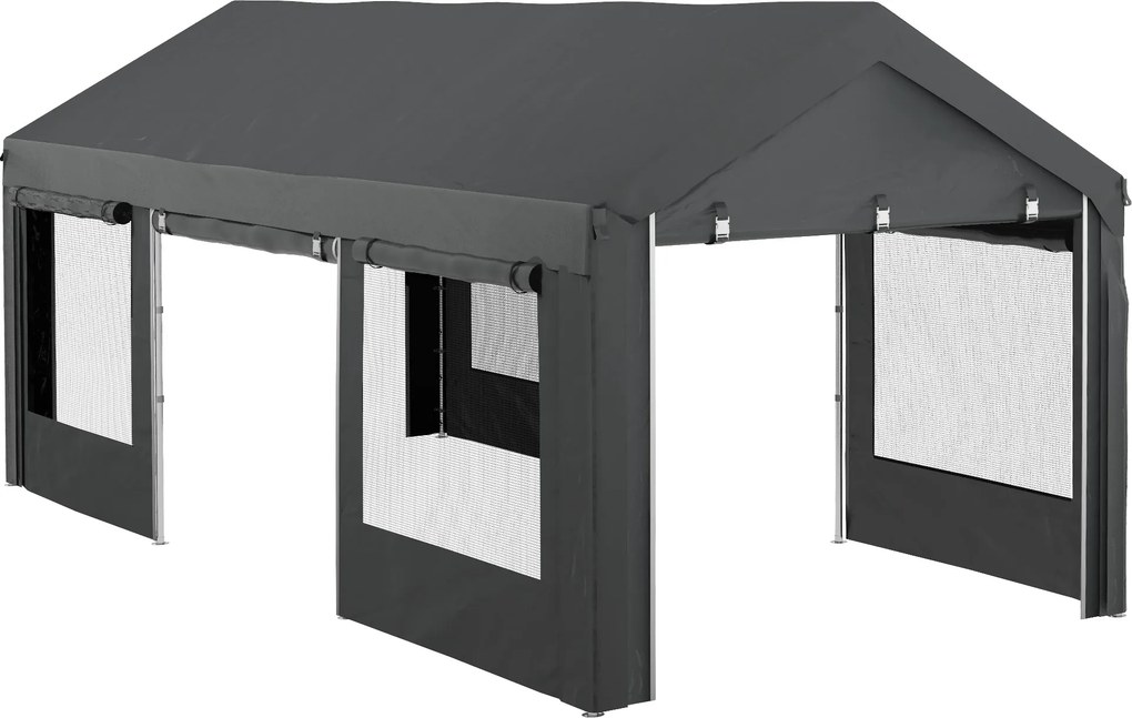 Outsunny Pavilion de Grădină cu Înălțime Reglabilă, 4 Uși și 4 Ferestre, 6x3 m, Gri Închis | Aosom Romania