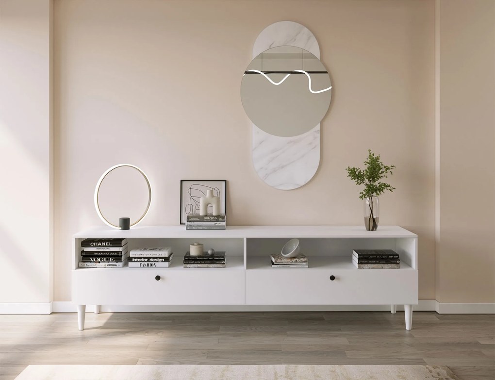 Dulap TV cu raft si dulapuri DULLUM 200x58cm, alb