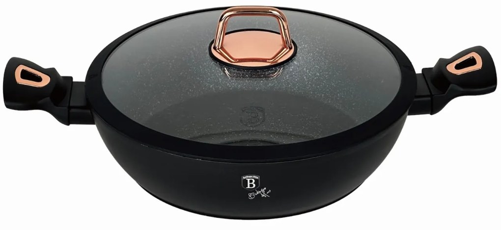 Cratiță marmorată cu capac 28 cm, 3.8L – Berlinger Haus Black Rose Collection BH 1640N, cu strat titan, design elegant, neagră
