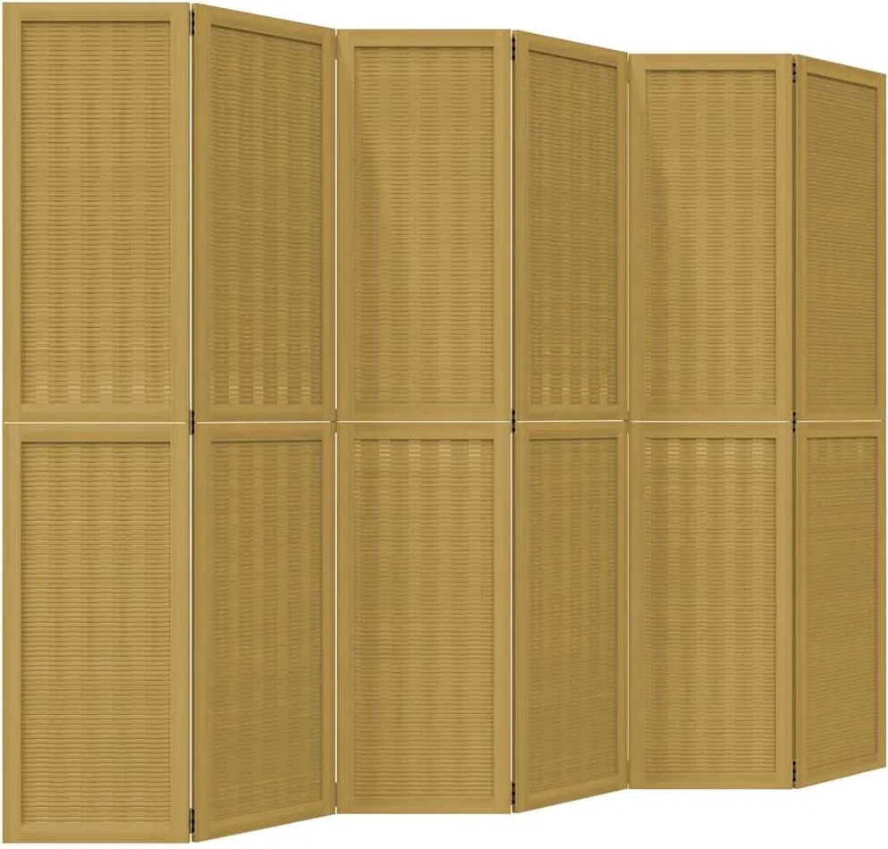 vidaXL Paravan de cameră cu 6 panouri, maro, lemn masiv paulownia