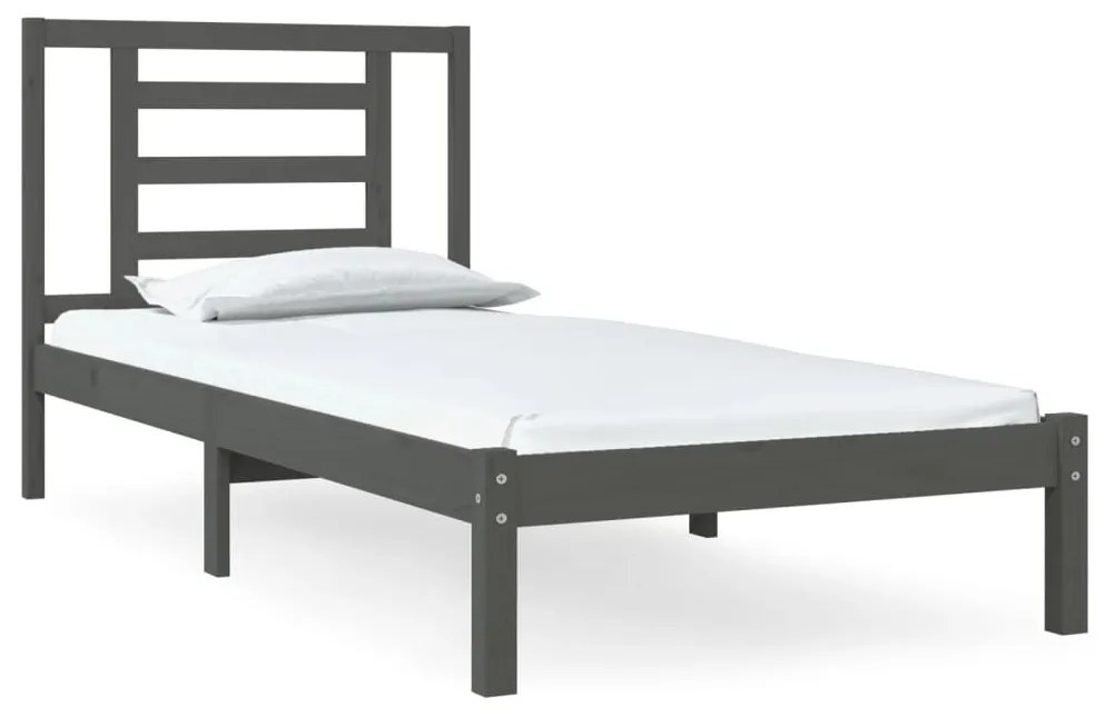3104315 vidaXL Cadru de pat single, gri, 90x190 cm, lemn masiv de pin