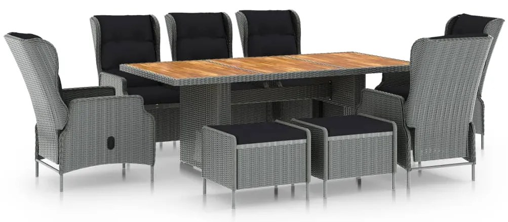 vidaXL Set mobilier exterior cu perne, 9 piese, gri deschis, poliratan
