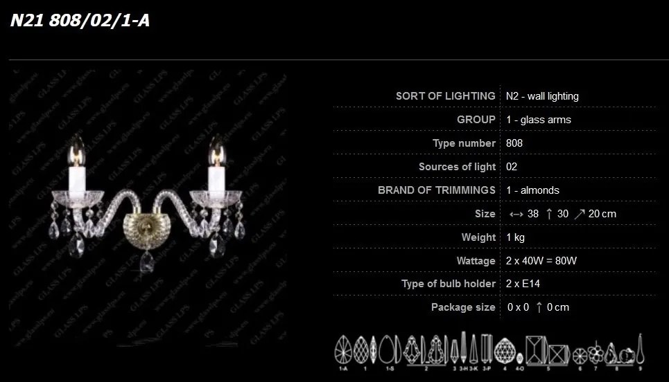 Aplica de perete cristal Bohemia N21 808/02/1-A