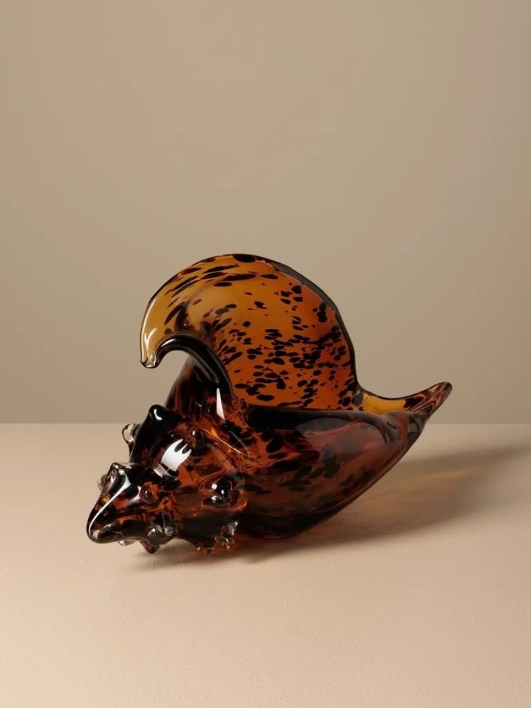 Decoratiune de masa, din sticla, in forma de scoica, H19cm, Leopard