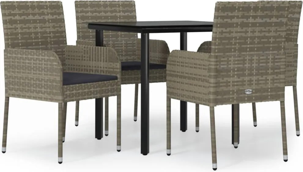 vidaXL Set mobilier grădină cu perne, 5 piese, negru și gri, poliratan