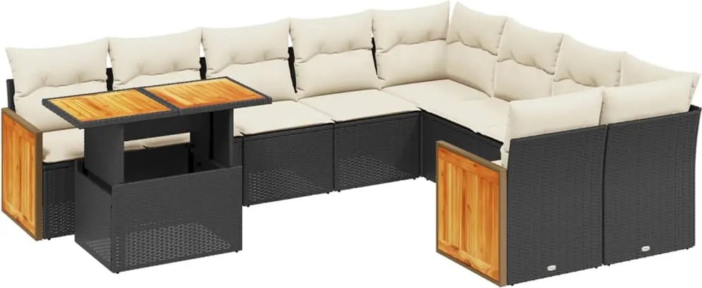 vidaXL Set canapele de grădină cu perne, 10 piese, negru, poliratan