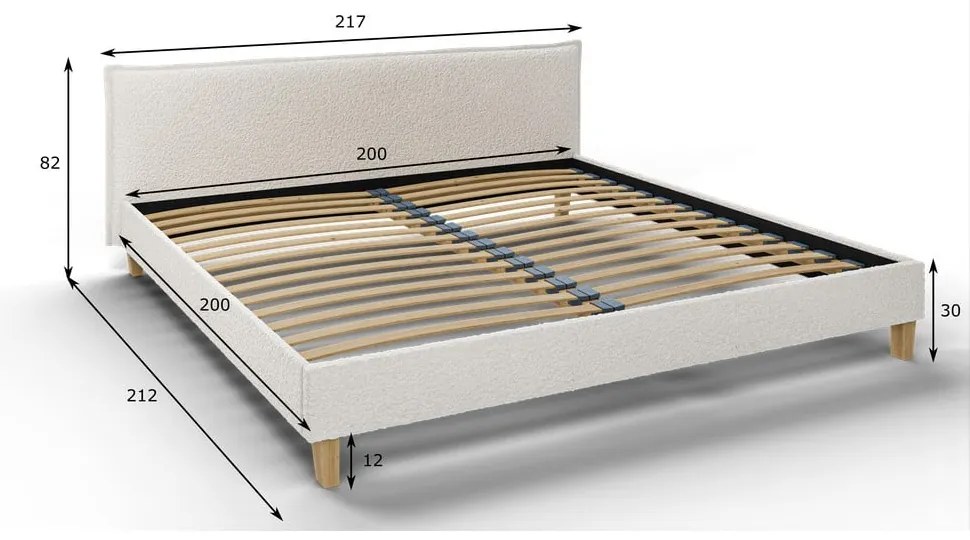 Pat matrimonial crem cu tăblie și somieră 200x200 cm Tina – Ropez