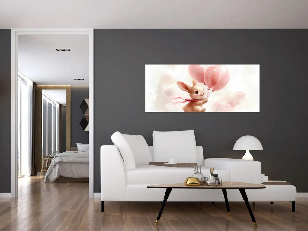 Tablou - Iepuraș cu Baloane (120x50 cm)