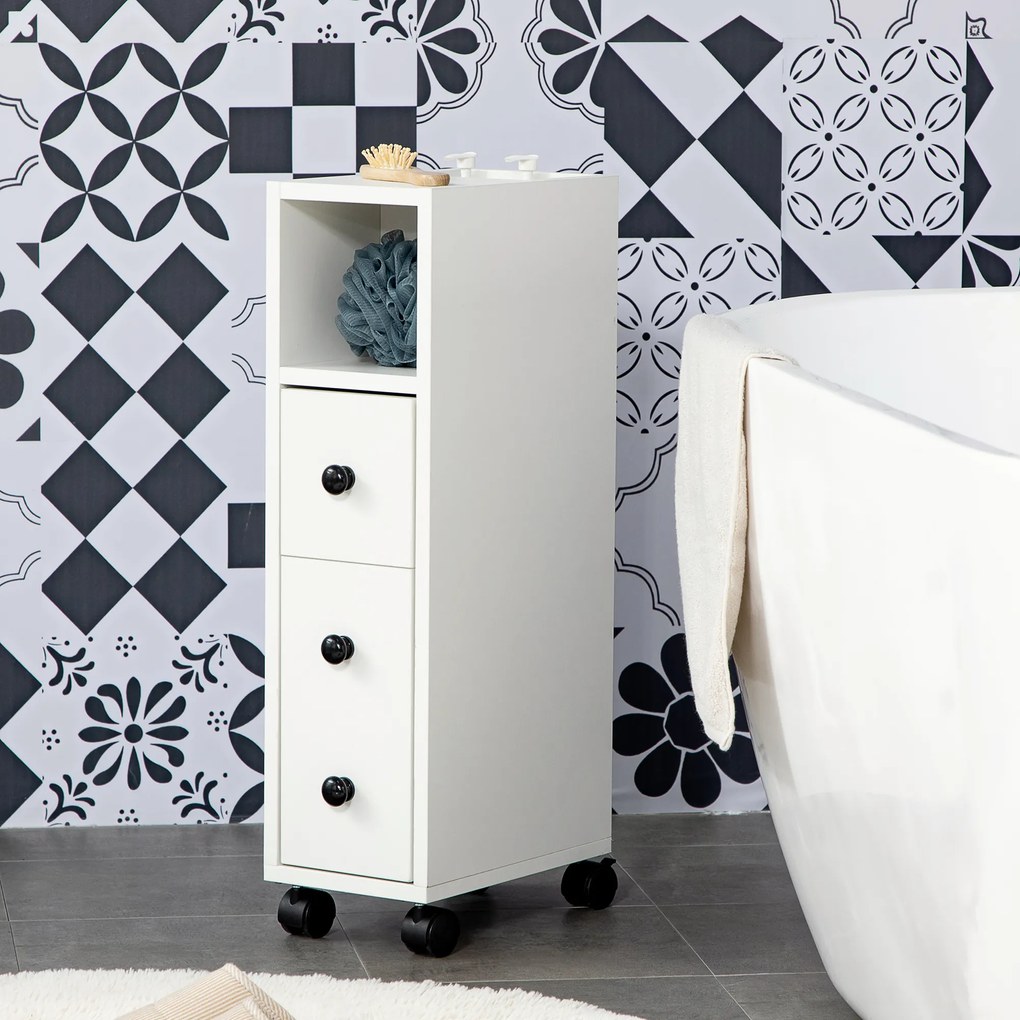 kleankin Suport hârtie igienică - Dulap pentru hârtie igienică - 3 nivele + Orificiu pentru hârtie Panouri aspect alb | Aosom Romania