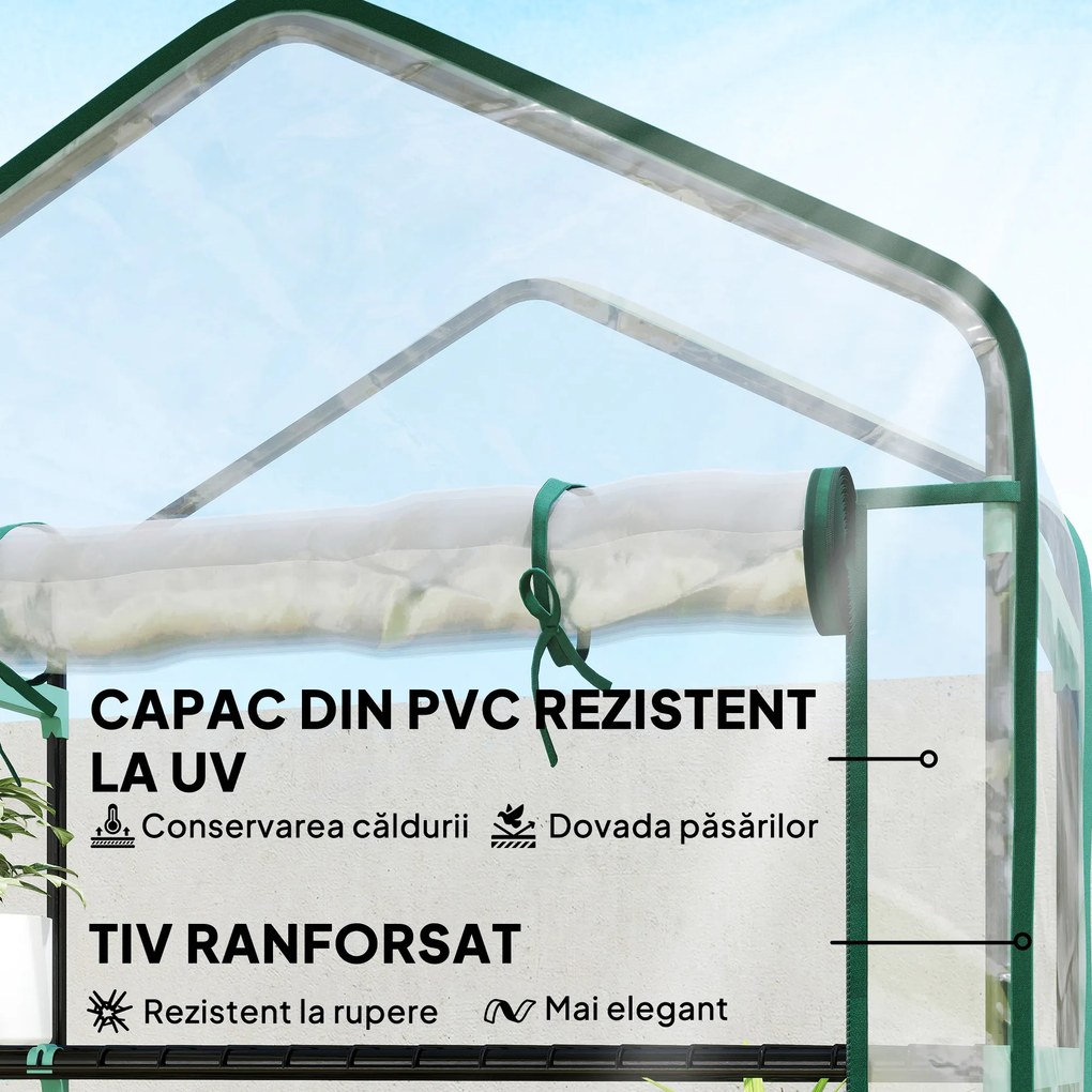 Outsunny Seră tip căsuță cu 5 niveluri, cu ușă rulabilă, din oțel și polietilenă, 90x49x193 cm, transparentă | Aosom Romania