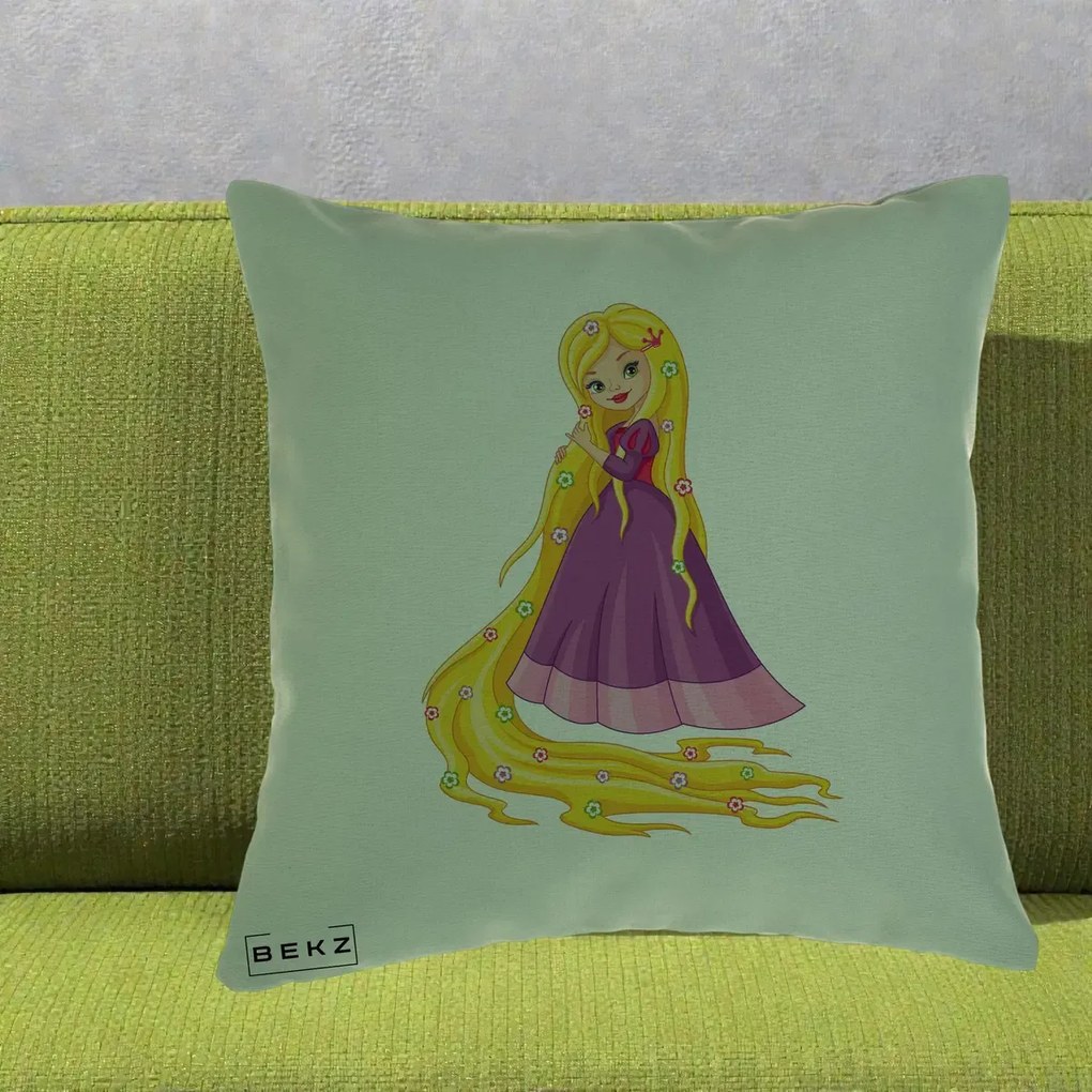 Perna Personalizata Rapunzel Par Lung Floral, 40x40 cm, Verde, Husa Detasabila, Perna Inclusa, BEKZ®