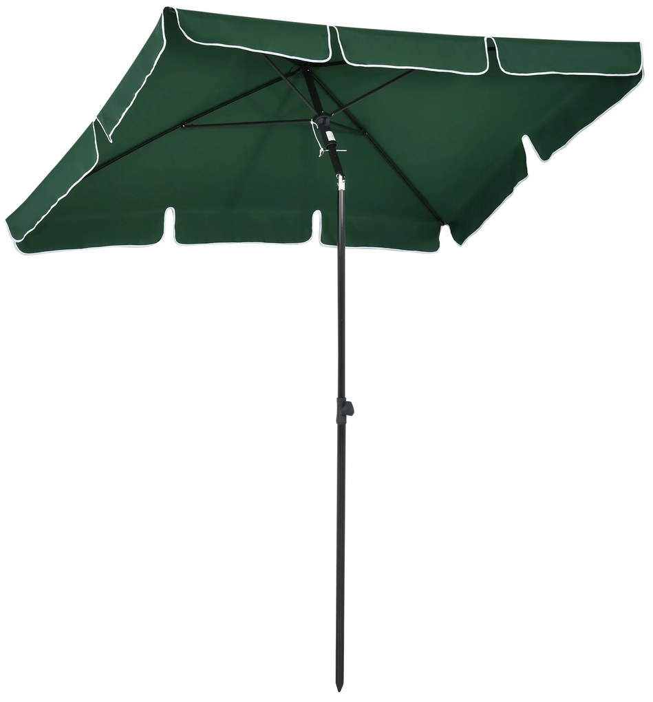 Outsunny Umbrelă pentru Grădină Dreptunghiulară, cu Inclinare Reglabilă și Stâlp din Aluminiu, 2x2.4m, Verde/Negru | Aosom Romania