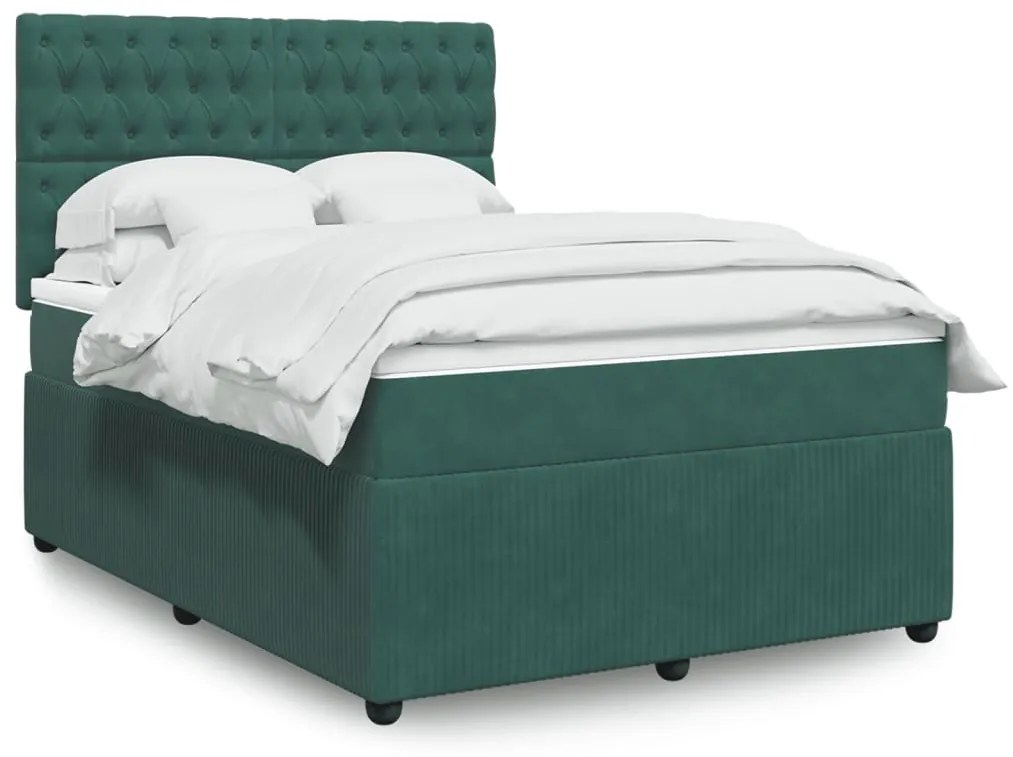 3294667 vidaXL Pat box spring cu saltea, verde închis, 140x200 cm, catifea