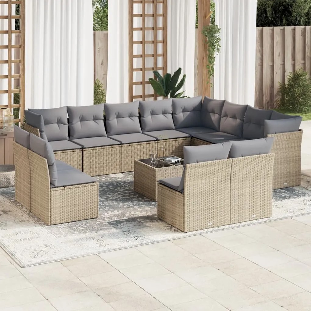 vidaXL Set canapele de grădină, 13 piese, cu perne, bej, poliratan