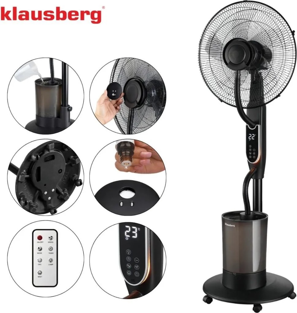 Ventilator cu picior Klausberg KB-9043, funcție de umidificare, 40 cm, negru