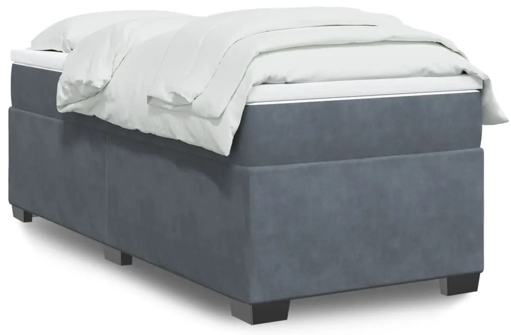 vidaXL Pat box spring cu saltea, gri închis, 90x200 cm, catifea
