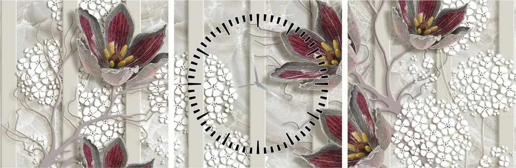 Tablou - Flori decorative (cu ceas) (90x30 cm)