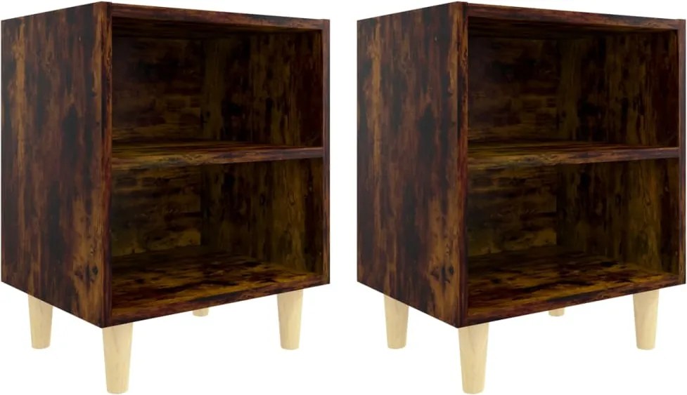 vidaXL Noptiere picioare lemn masiv 2 buc., stejar afumat, 40x30x50 cm