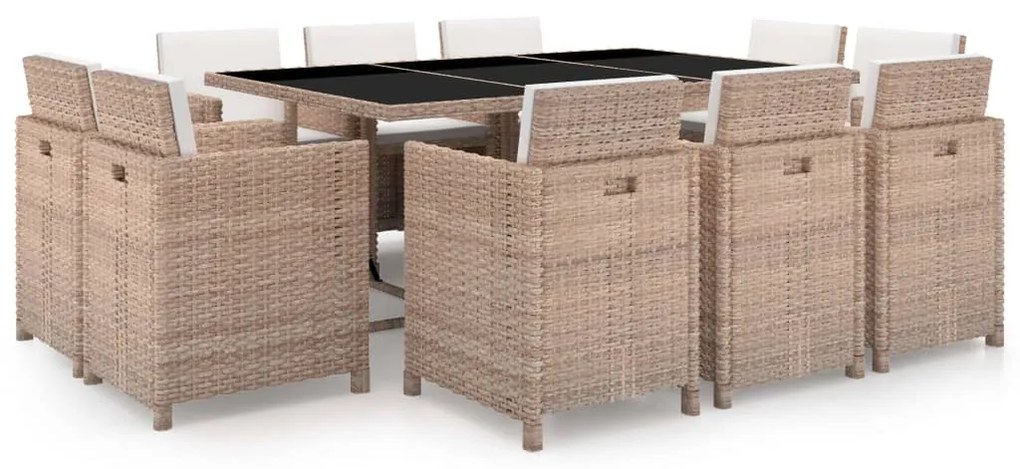 vidaXL Set mobilier de exterior cu perne, 11 piese, bej, poliratan