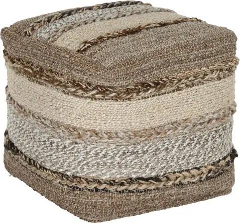 Pouf din iută, lână și bumbac țesut manual, 45 x 45 x 45 cm, „Jute Wool Footrest"
