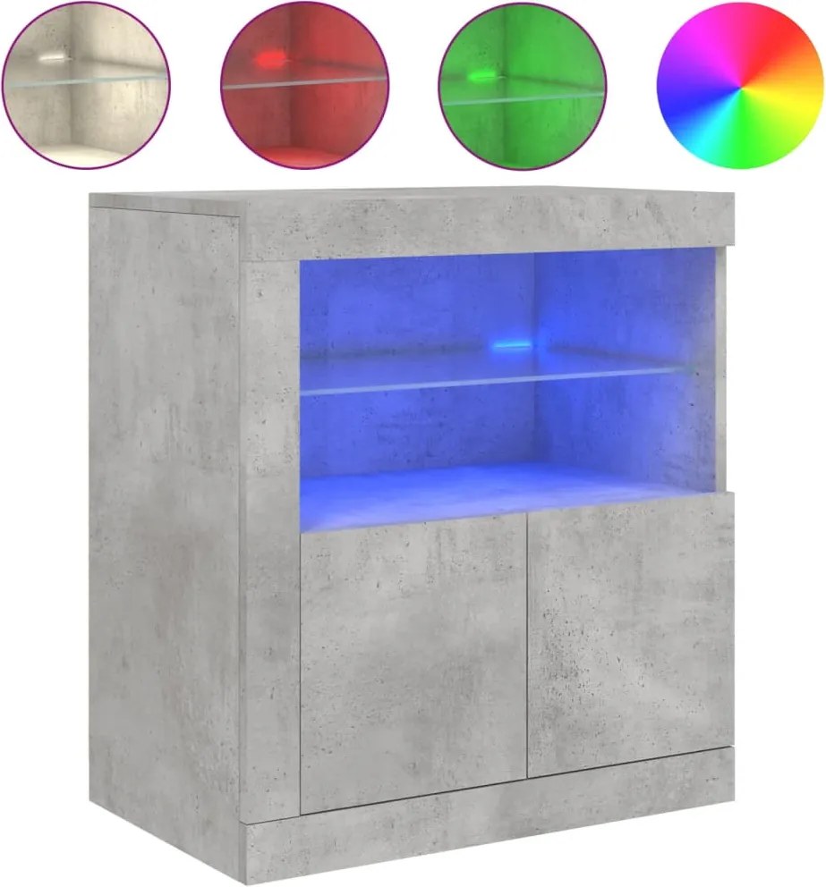 vidaXL Servantă cu lumini LED, gri beton, 60,5x37x67 cm