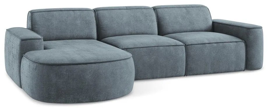 Colțar albastru prăfuit cu tapițerie din chenille (cu colț pe partea stângă/cu șezlong) Omao – Makamii