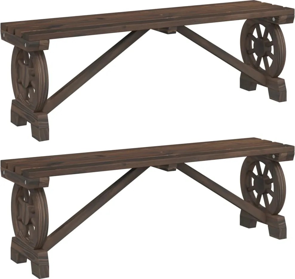 vidaXL Bănci de grădină, 2 buc., lemn masiv de brad