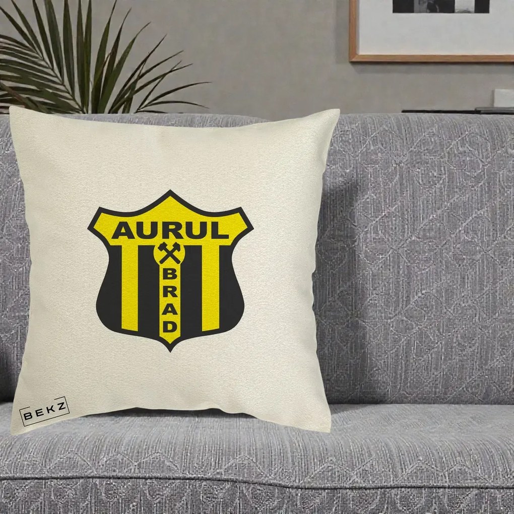 Perna Personalizata Aurul Brad Fotbal, 40x40 cm, Ecru, Husa Detasabila, Perna Inclusa, BEKZ®