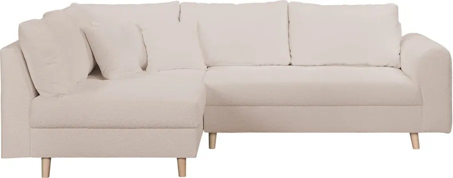 Colțar bej cu tapițerie din stofă bouclé (cu colț pe partea stângă) Ariella – Ropez