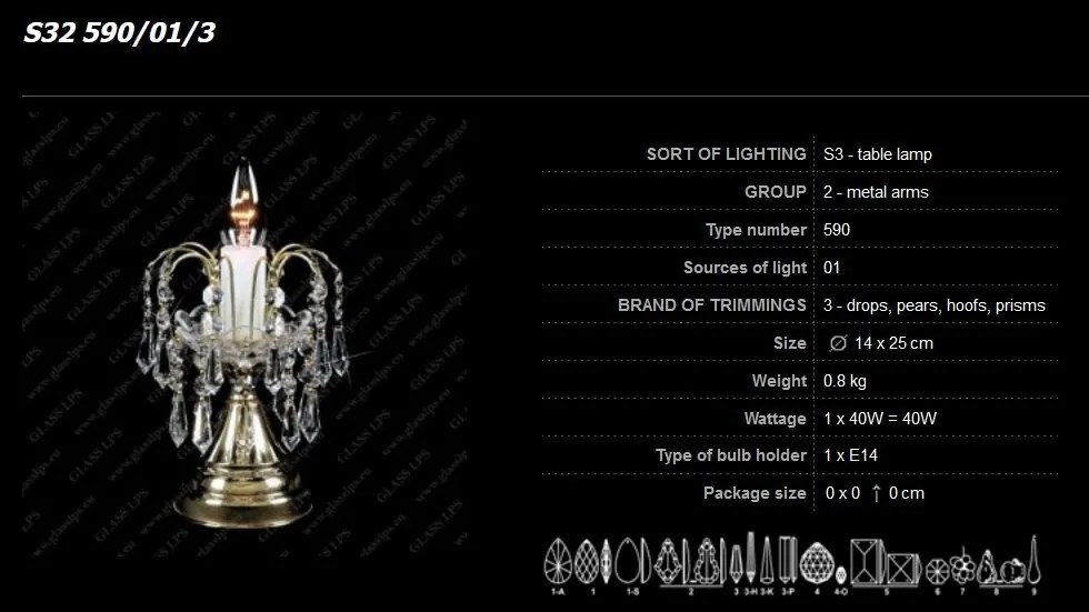 Veioza, lampa de masa LUX cristal Bohemia S32 590/01/3