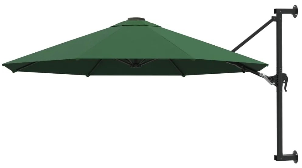 vidaXL Umbrelă soare, montaj pe perete, tijă metalică, verde, 300 cm