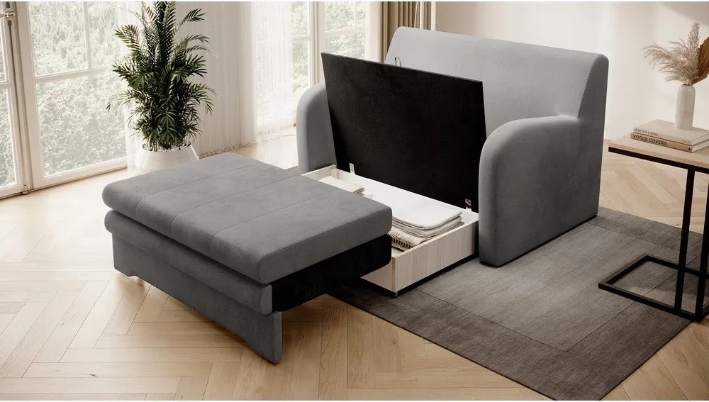 Canapea gri extensibilă cu tapițerie din catifea 130 cm Ario – ELTAP