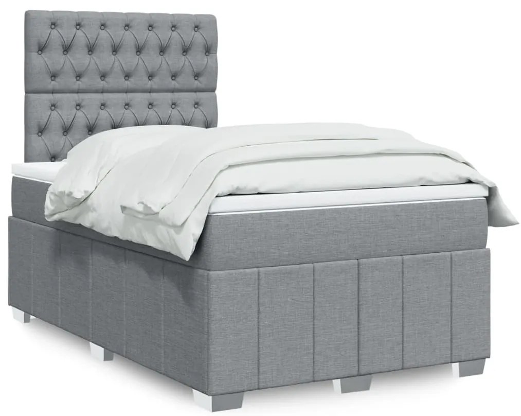 vidaXL Pat box spring cu saltea, gri deschis, 120x190 cm, textil