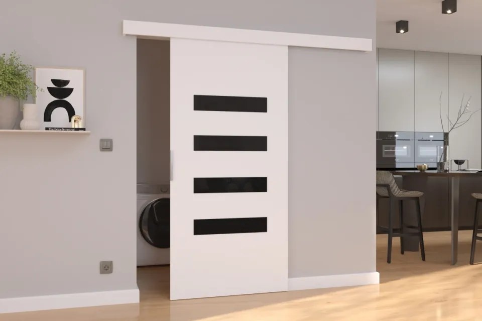 Ușă glisantă FORLI (Latime: 86 cm, Culoare: Sonoma /Negru Lacobel)
