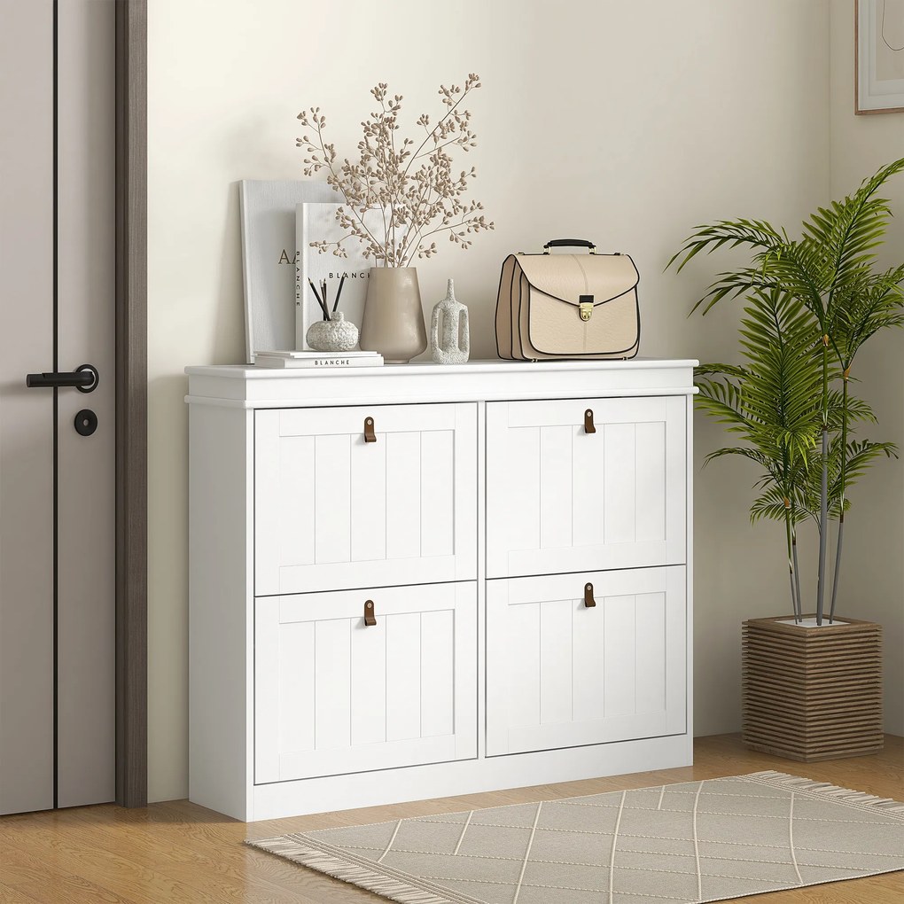 HOMCOM Zapatero Estrecho con 4 Puertas Abatibles y Estantes Ajustables para 20 Pares de Zapatos con Antivuelco 105x24x82,5 cm | Aosom Romania