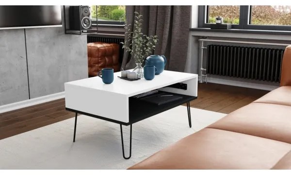 Masă de cafea HALIJA cu blat rabatabil și raft, alb/negru